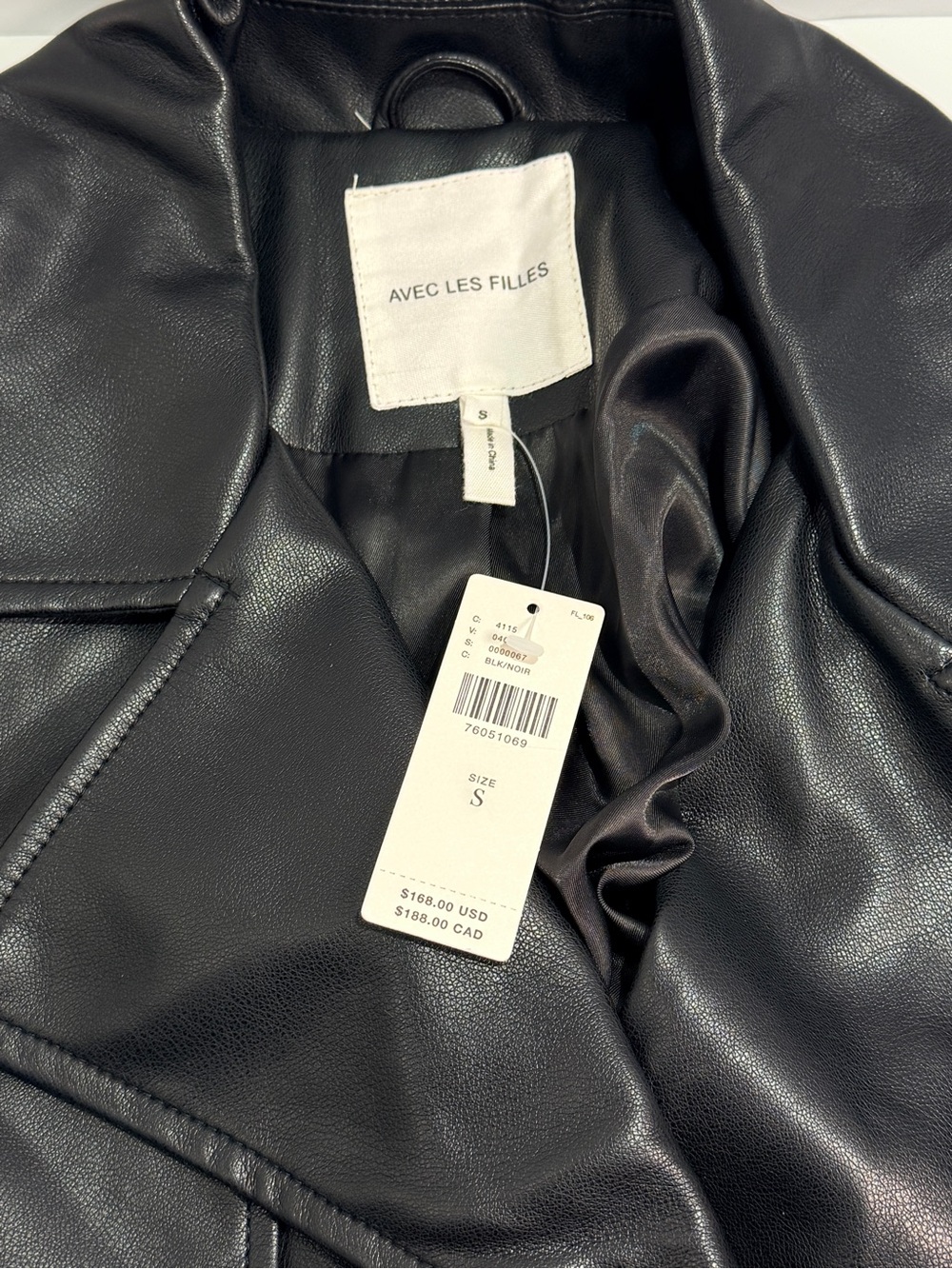 Avec Les Filles Black Faux Leather Jacket NWT Size S